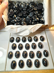 Vintage GLASS Hematite Finish Oval Pyramid Cabochons Black Gunmetal 150+ pieces