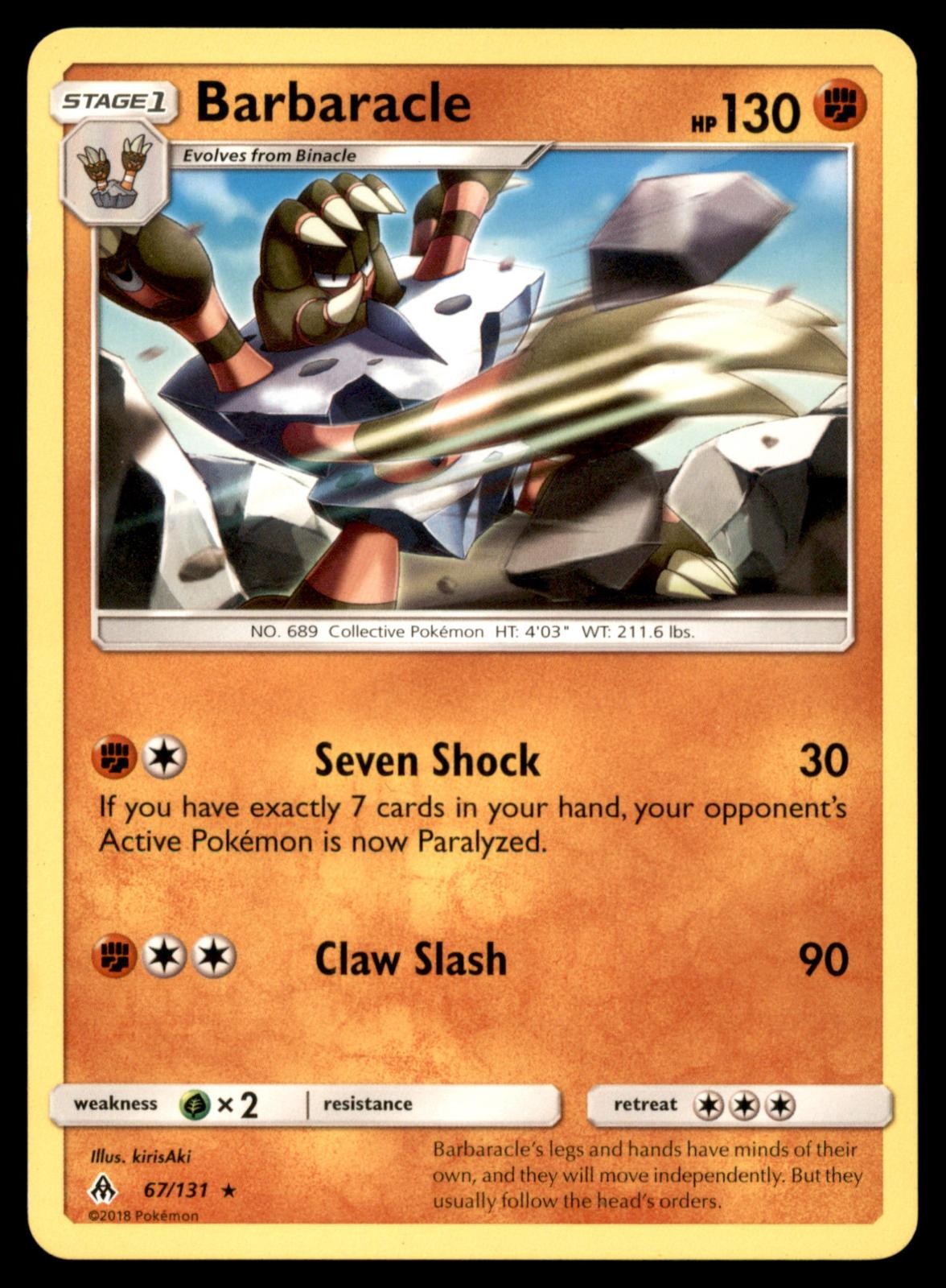 Barbaracle 67/131 Rare Forbidden Light Pokemon Near Mint