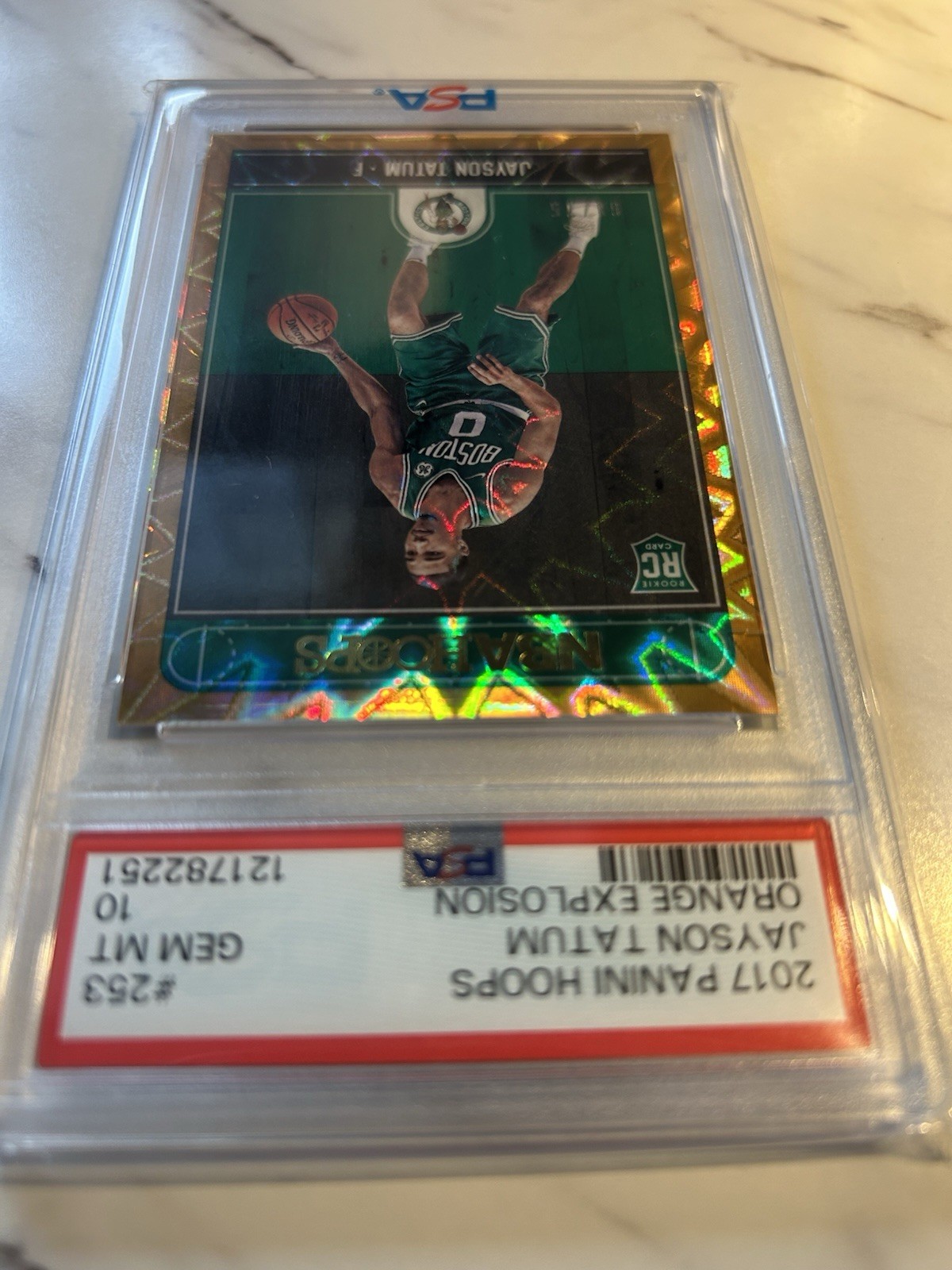 Jayson Tatum Rookie Card 2017-18 Hoops #/75 Orange Explosion #253 PSA 10 Celtics view 6