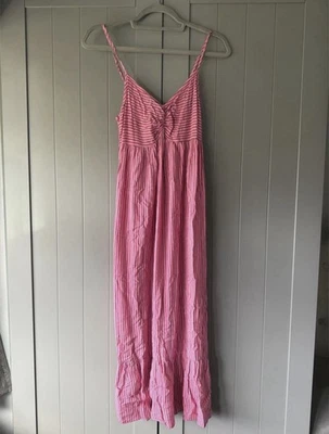 New Look Pink Striped Maxi Dress Size 8 Summer Beach Holiday Spring Sun Dress - Image 1 of 4