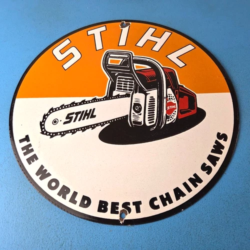 Vintage Stihl Chainsaw Sign - Porcelain Hardware Store Display Best Saw Gas Sign