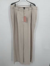 Quince Stretch Crepe Pleated Wide Leg Dress Pants in Sand size 14 30" Inseam