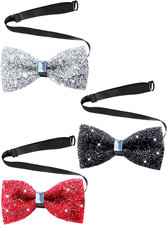 3-Piece Rhinestone Bow Ties Men Pre-Tied Adjustable Glitter Sparkly Wedding