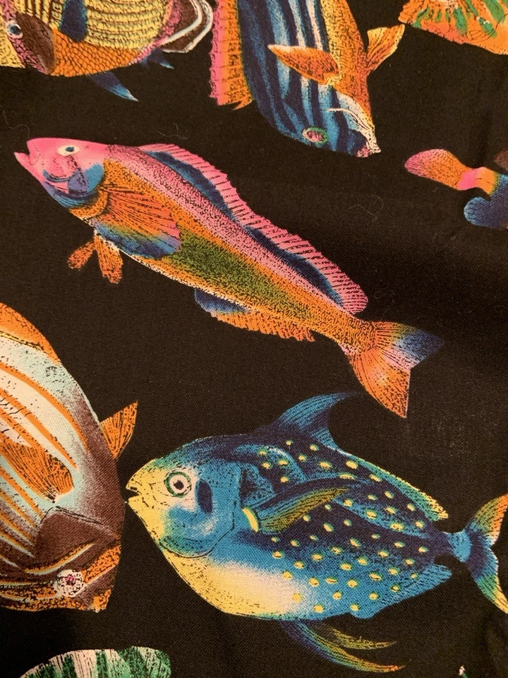 "Material de peces tropicales peces muy coloridos sobre fondo negro 3 yardas 13""" Foto 3 de 4