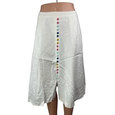 NEW Boden 100 Linen White Button Down Minimalist Midi Flare A-Line Skirt Sz 6P