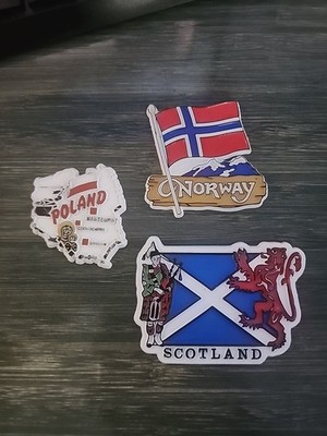 Vintage Refrigerator Magnets Poland Norway Scotland Souvenir Set Of 3