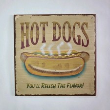 Metal Hot Dogs Sign Square 'You'll Relish The Flavor'