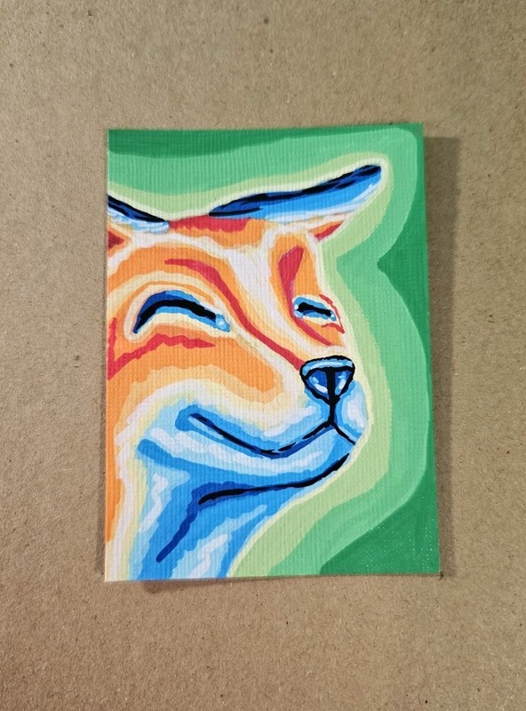 ACEO Cute Fox Head Mini Painting Original Acrylic Markers Artwork Signed Artwork