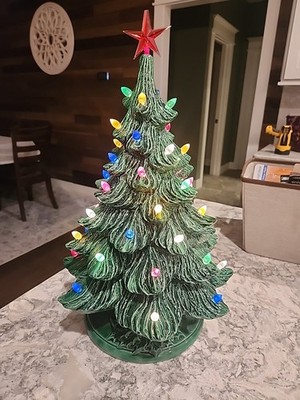 Vintage Nowell's Mold 18'' Ceramic Lighted CHRISTMAS TREE & Holly BASE, 50 Lights