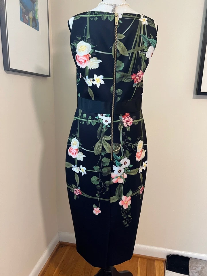 Ted Baker US 10 (Ted Baker size 4) Garden Trellis Print Pencil Sheath Dress - Image 2 of 4