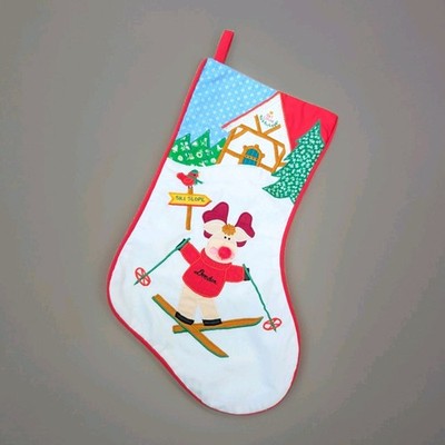 Vintage House Of Hatten Applique Christmas Stocking Donder Reindeer Skiing Lodge