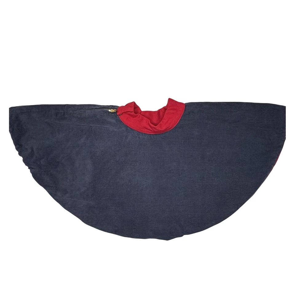 Vintage 50s Skater Skirt Girls XS Red Wool Navy Blue Corduroy Reversible Circle - Image 2 of 4