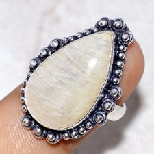 Sri-Lankan Moonstone 925 Silver Plated Ring US 7 Superb Gift New Year Vibes MJ