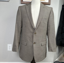 Jos. A. Bank Joseph Microcheck Slim Fit Blazer Men 40L Tan Brown Grey Dual Vent