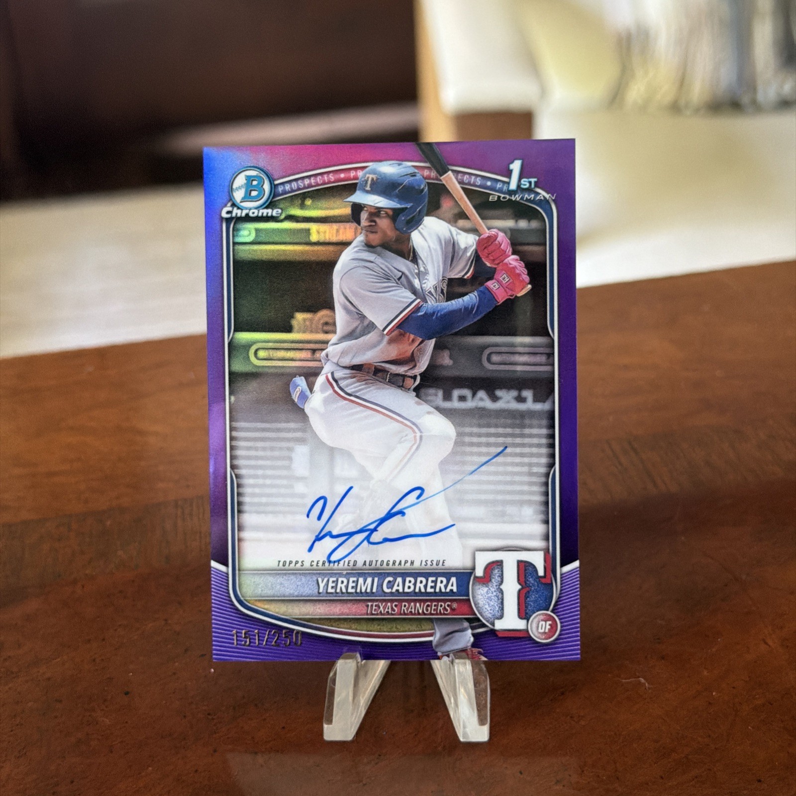 2025 1st Bowman Chrome Auto Yeremi Cabrera Purple Refractor 151/250 Rangers