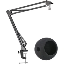 Mic Stand with Foam Windscreen For Blue Snowball, Suspension Boom Scissor Arm...
