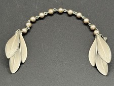 Vintage Sweater Clip Flower Leaf Brooch Silver