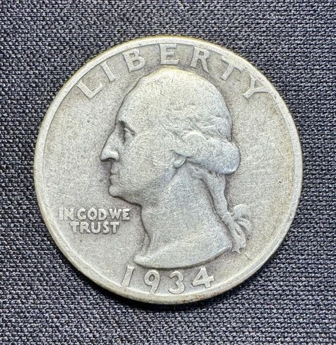 1934 Washington Quarter Dollar 25C VG-F 90% Silver 💥BELOW MELT*💥Heavy Motto