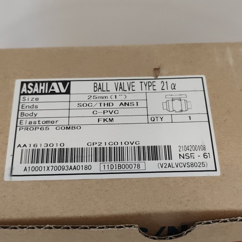 Asahi V2ALVCVS8025 1" 25mm Socket/Threaded Ball Valve, CPVC Type 21 230psi FKM - Picture 5 of 5