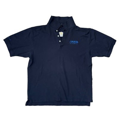 Devon & Jones Men Medium Navy Pima Cotton Polo Shirt FA-22 Raptor Fighter Jet