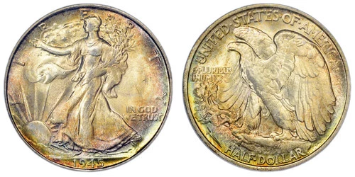 New Listing1945-S 50C PCGS MS66 CAC Rainbow Toned Walking Liberty Half Dollar 21364166