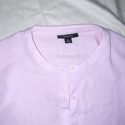 Alfani Women's Pink Solid Round Neck Button-Front Long Sleeve Blouse Size M
