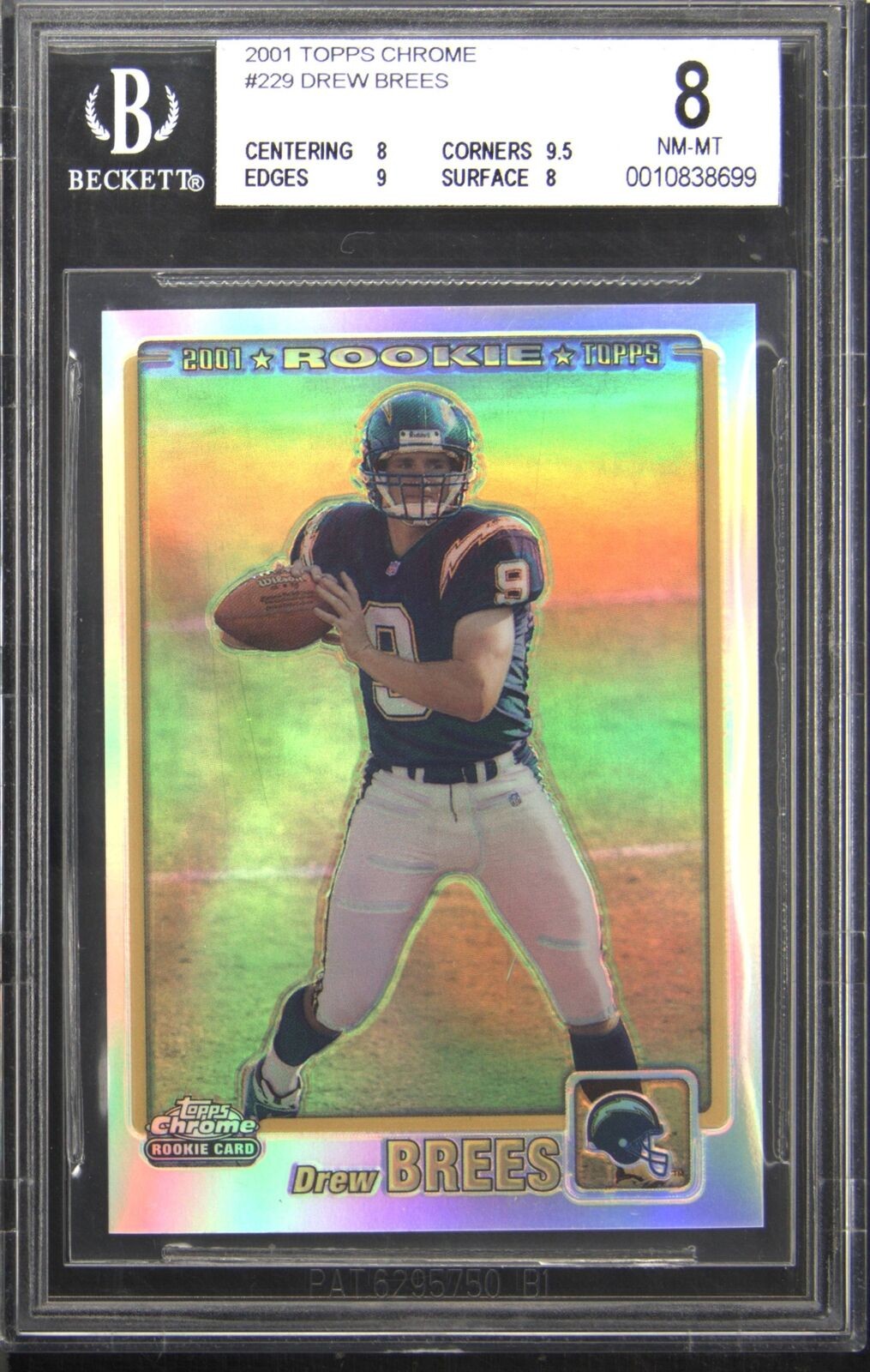 2001 TOPPS CHROME REFRACTOR #229 DREW BREES ROOKIE RC /999 BGS 8