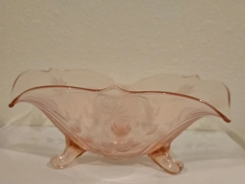 VTG Lancaster 3 Footed Pink Vintage Depression Glass Console Bowl 1930's
