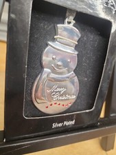 Silver Plated Jeweled Snowman Ornament Holiday Seasons New 3" Ships Today FREE