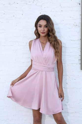 Kleid Frau Kurz Böhmische Rosa Satin Schlank Weich Boho Schick 28837 ...