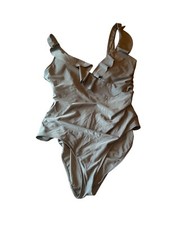 Chaps Womens Ruffled Halter One-Piece Swimsuit US 16 EU 48 Black Nylon Blend