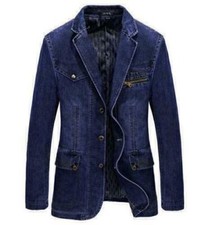 Men's Retro Denim Jeans Blazer Slim Fit Coat Jackets Punk Motorcycle Suit Casual