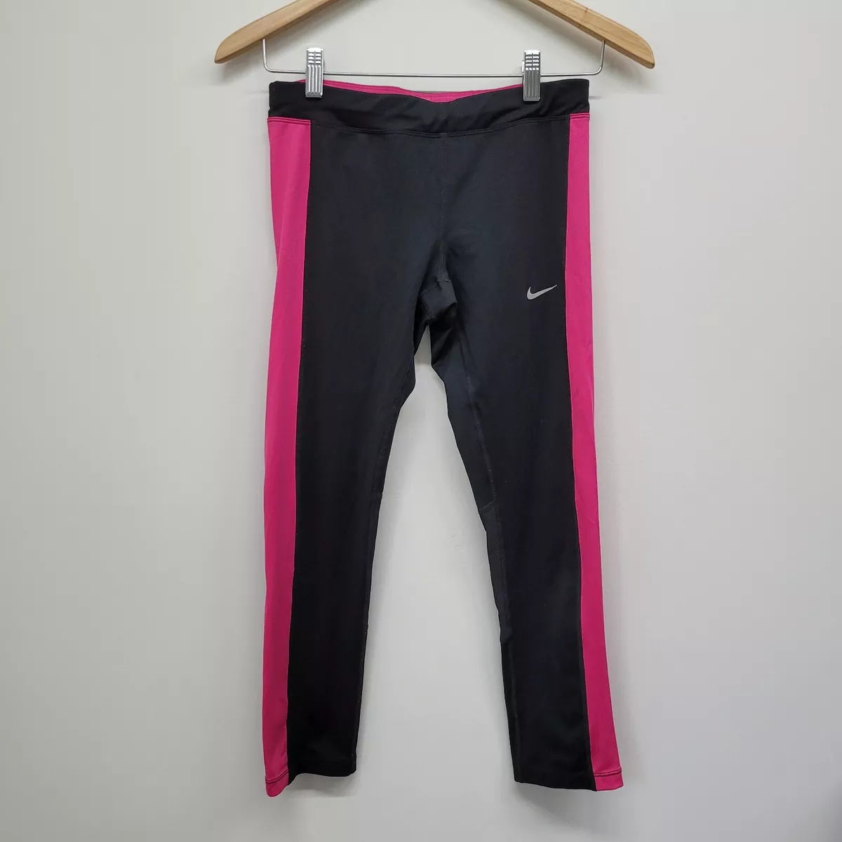 Nike Dri-Fit Capri Crop Leggings Womens Size Small Black Pink Logo