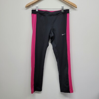 Nike Dri-Fit Capri Crop Leggings Womens Size Small Black Pink Logo