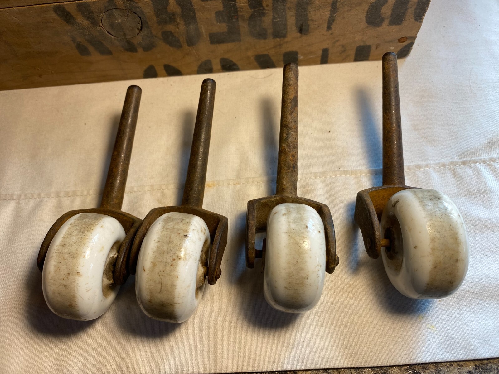 Set of 4 Vintage White Porcelain Furniture Casters eBay