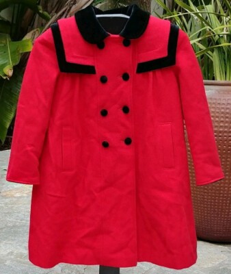 YOUNG GALLERY Girl's Red Velvet Wool Winter Coat Jacket Warm Lined Youth Size 5