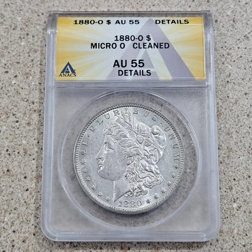 1880 O Morgan Dollar 90% Silver Coin Micro O ANACS Graded CLEANED AU 55 Details