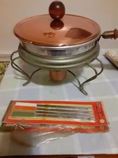 Vintage Copper Fondue Pot with Brass accents large