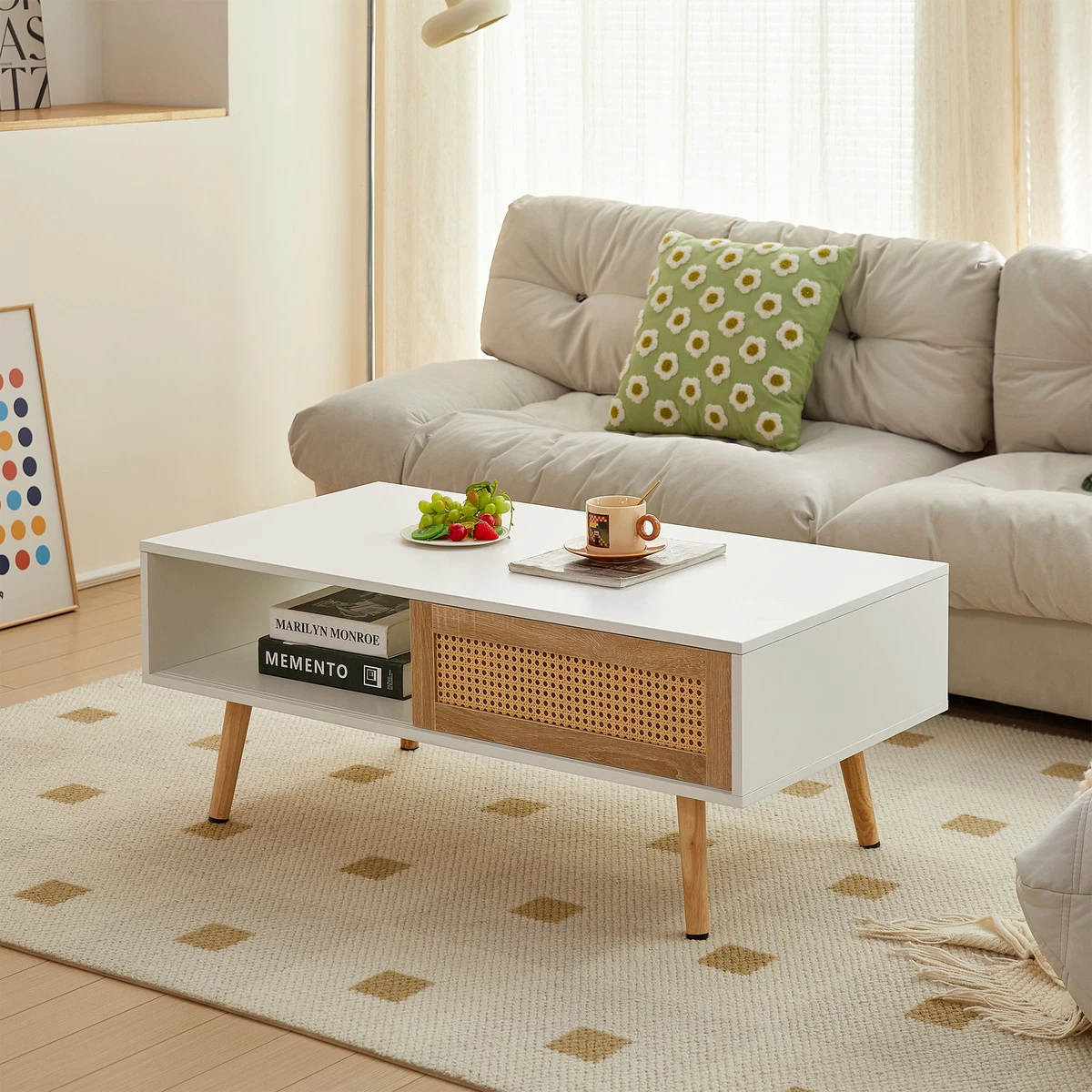 Woven coffee table with storage deals