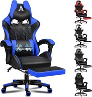 Bequemer Gaming-BüRostuhl Mit FußStüTze Und Lendenkissen, Blau
