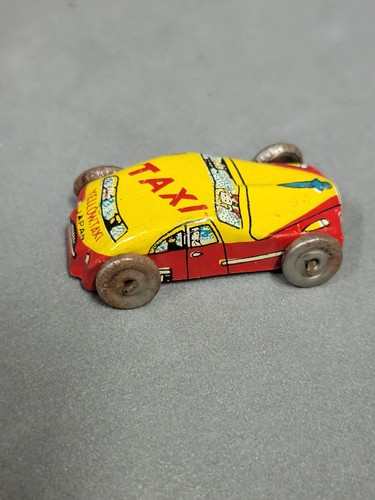 Vintage Tin Lithograph Cars Micro Mini 2 Fire Chief, Taxi, Police Lot of 4 Cars - Picture 3 of 19
