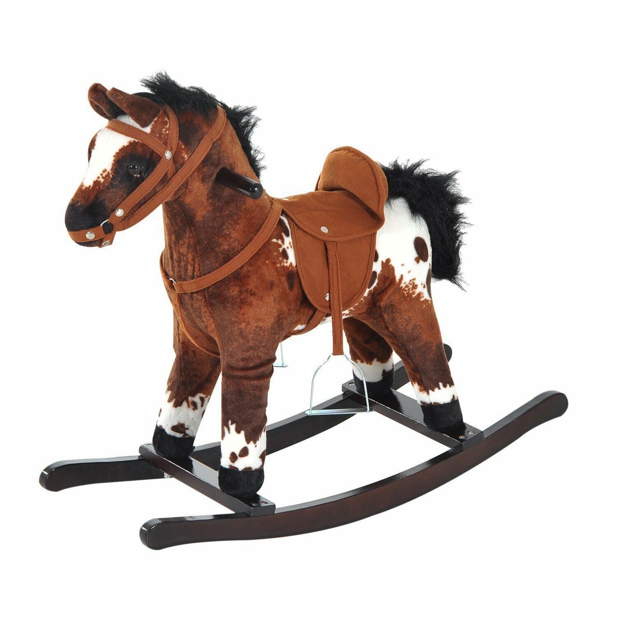 Kids Toy Rocking Horse Wood Plush Pony Traditional Gift w/Neigh