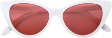 WHITE CATEYE SUNGLASSES RED LENS WOMEN UV400 PROTECTION FROM THE SUN CAT EYE