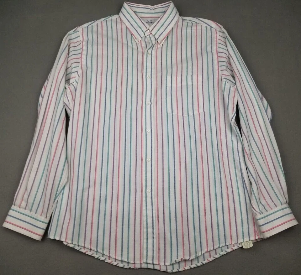 Camisa ajustada de colección Arrow Brigade para hombre 17 34/35 con botones manga larga a rayas años 80 Foto 2 de 4