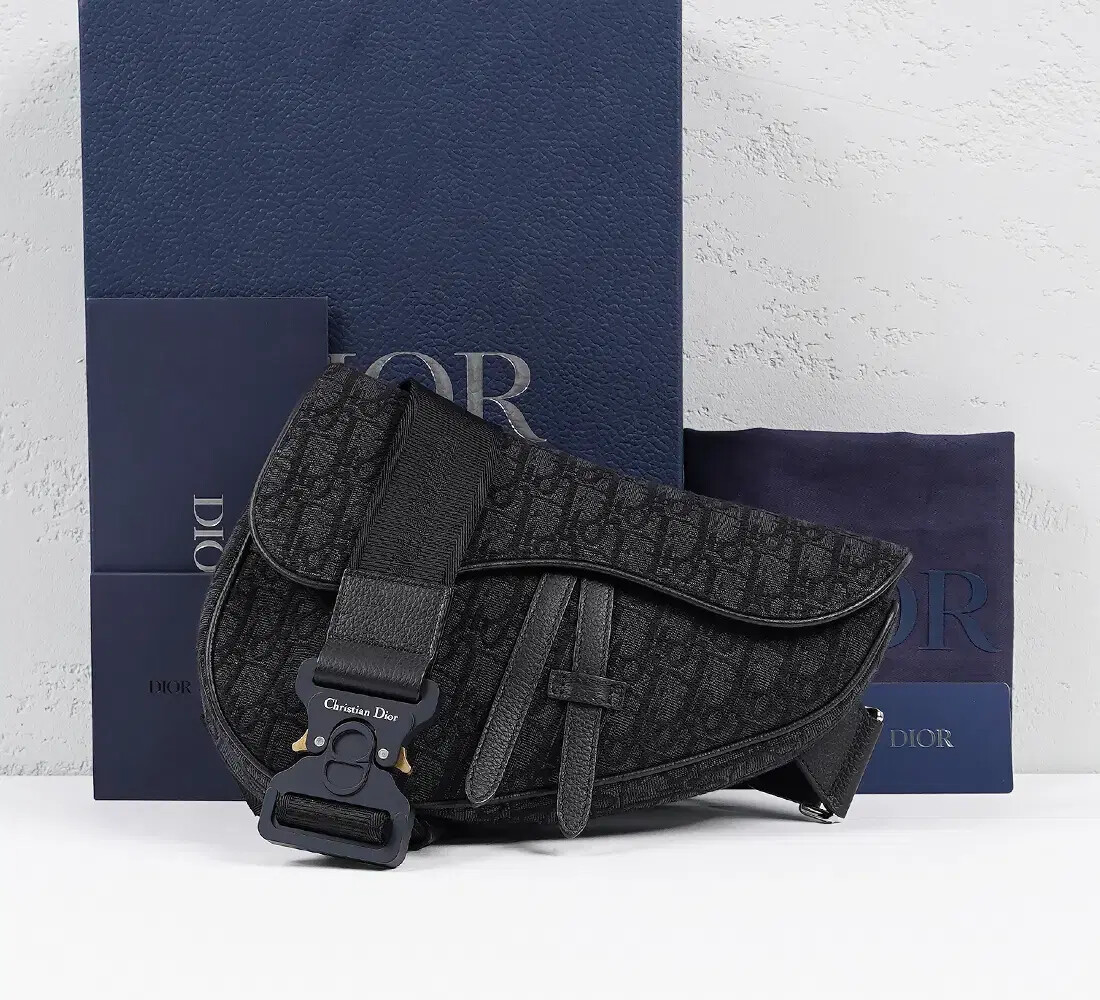 Dior Oblique Jacquard Mens Saddle Bag Black 1ADPO093YKY