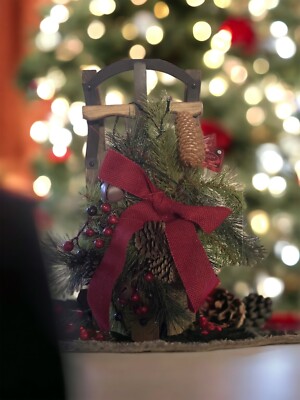 St. Nicholas Square Light-Up Rustic Pine Sled Wall Decor w/Bells & Pinecones NEW