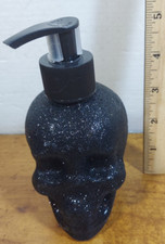 Day of the Dead Black Glitter Skull Shaped Soap Dispenser 5.5 T x 3" W Halloween