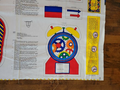 Panel de tela vintage "Aprender a decir la hora y atar zapatos" para hacer juguetes de peluche - Imagen 6 de 13