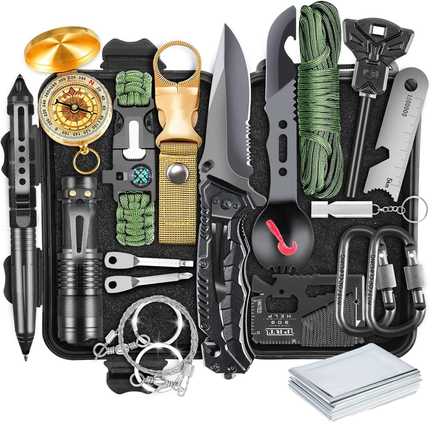 Survival Kits, Gift for Men Dad Husband, Emergency Gear 19 IN 1 CAMPING FIRE SET