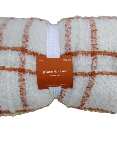 Place & Time Modern Folk Rust and Cream Throw Blanket (50 x 60 in) New w/Tags - Picture 2 of 7